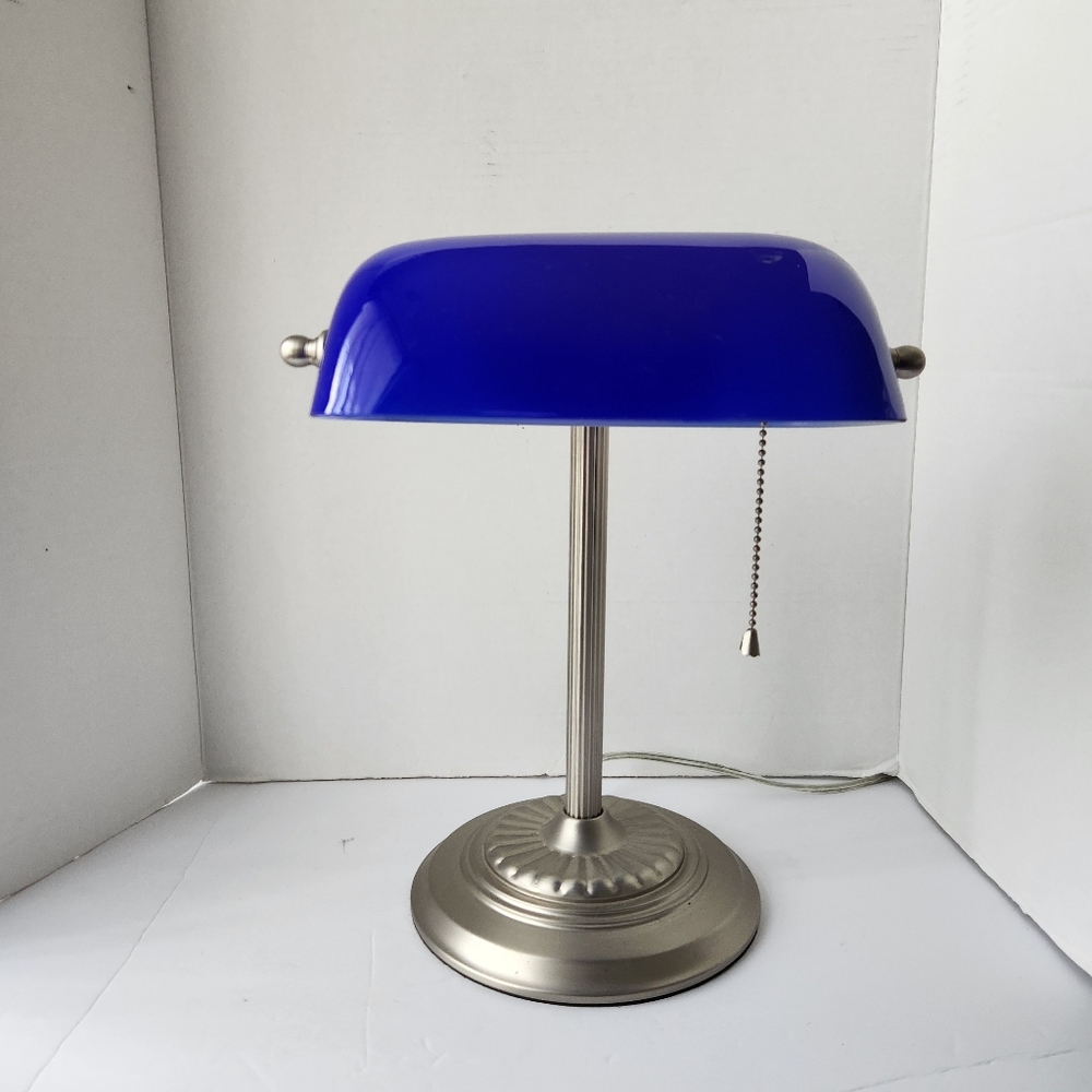 Bankers Table Lamp Cobalt Blue Blue Glass Shade